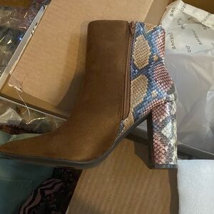 Brown ankle Booties with snake skin